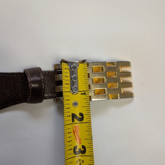 VINTAGE Brown Leather Men Belt Cofresi Size 36 Gold Buckle - Picture 7 of 9